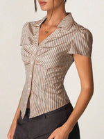 Striped Collared Neck Short Sleeve Shirt