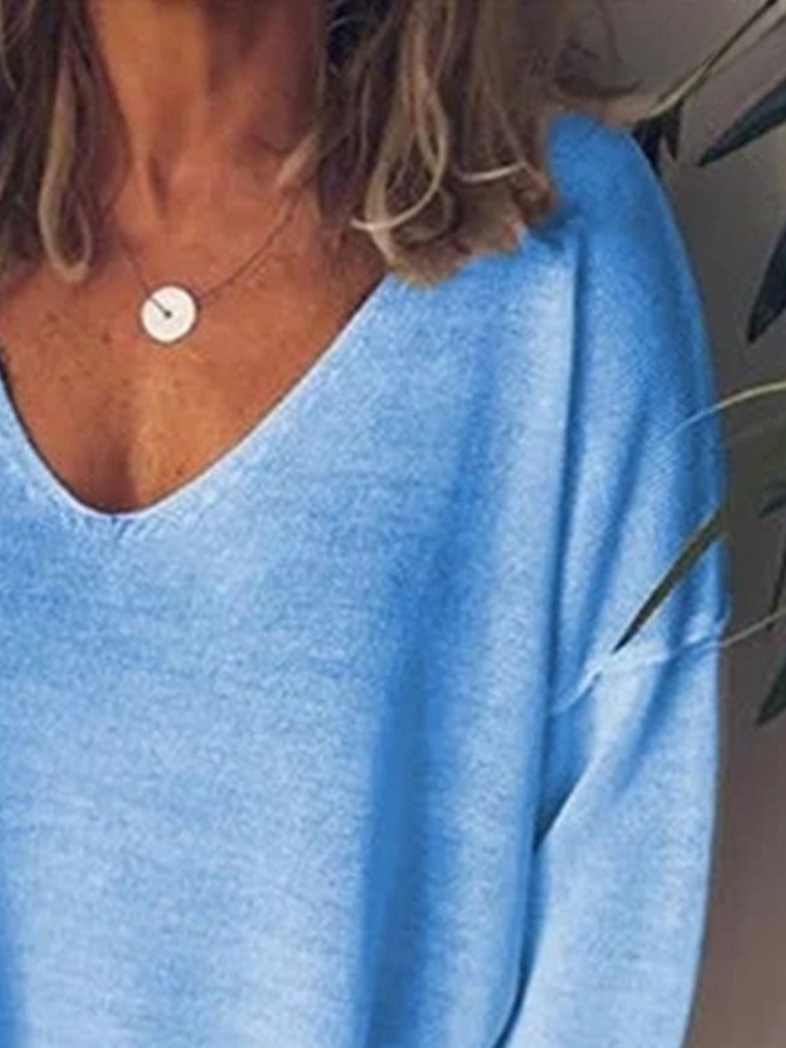 Full Size V-Neck Drop Shoulder Long Sleeve T-Shirt Plus Size - Ladyez