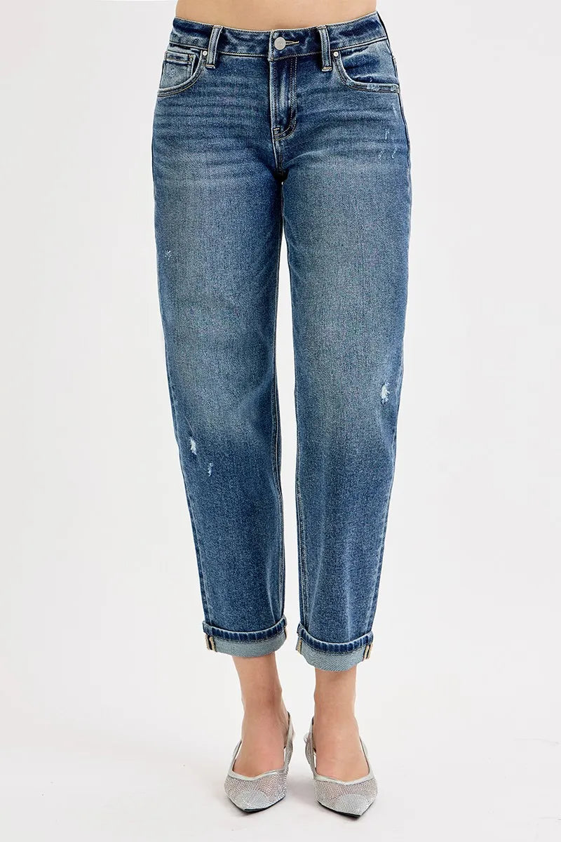 RISEN Full Size Low Rise Crop Boyfriend Jeans Plus Size - Ladyez