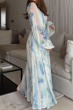 Floral Print Bohemian Maxi Dress with Balloon Sleeves - Ladyez