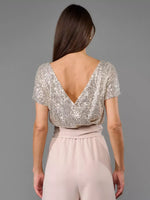 Full Size Sequin Short Sleeve Wide Leg Jumpsuit Plus Size