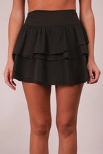 VERY J Riffled Tiered Layers Activewear Skirt with Shorts - Ladyez