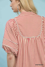 Umgee Striped Puff Sleeve Shift Dress