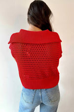 Openwork Quarter-Zip Knit Top