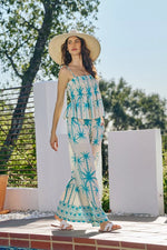 SO ME Palm Tree Smocked Bodice Adjustable Cami Top