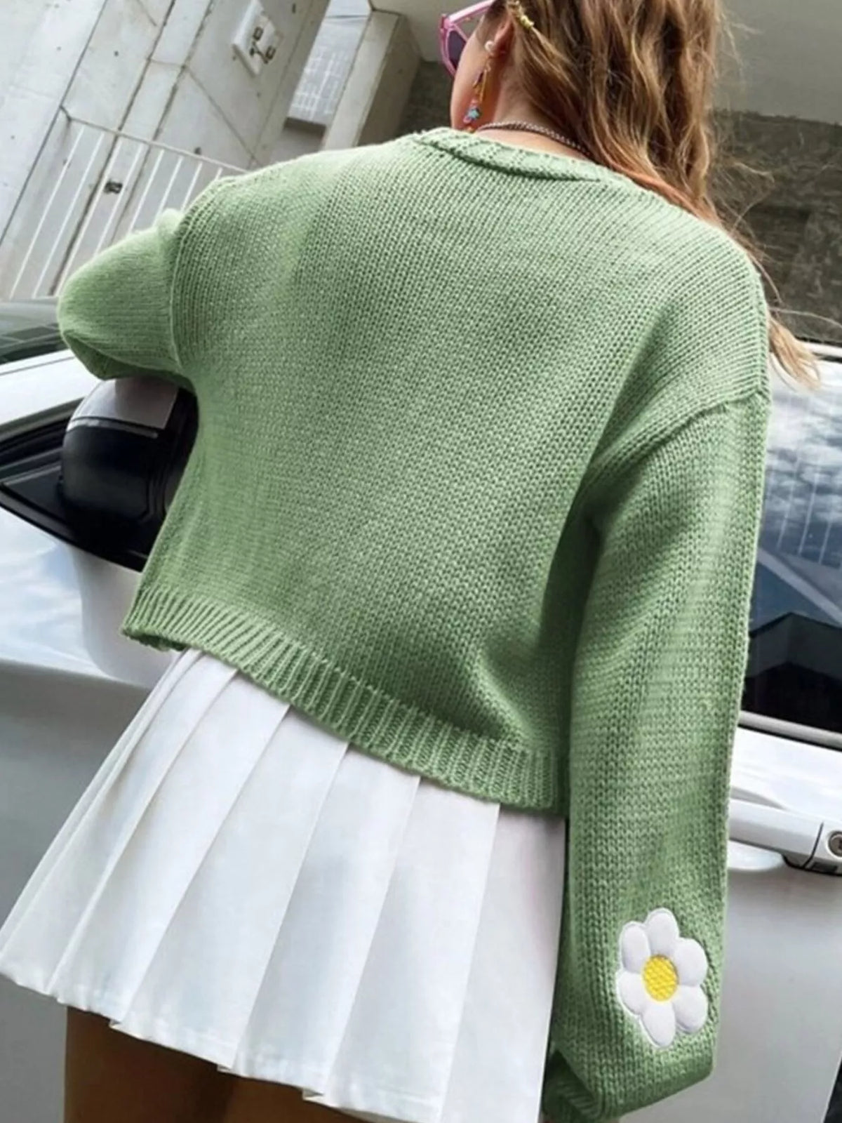 Floral Open Front Knit Cardigan