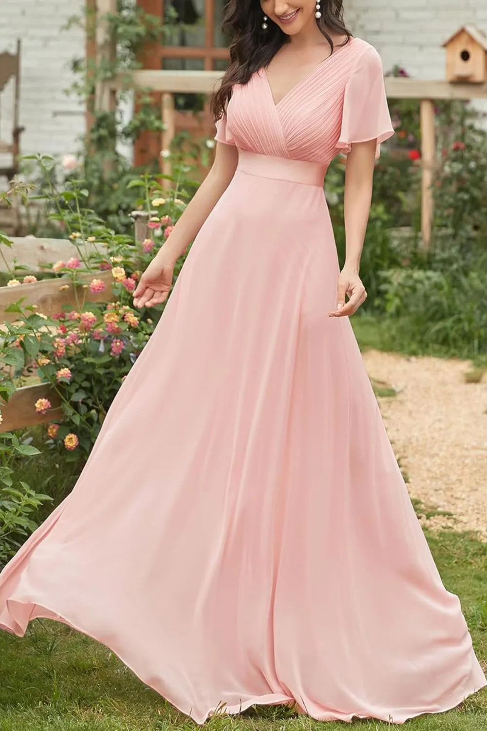 Surplice Flutter Sleeve Maxi Dress - Ladyez