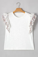 Floral Lace Eyelet Patched Butterfly Sleeve Blouse