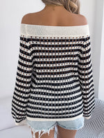 Openwork Striped Off-Shoulder Knit Top