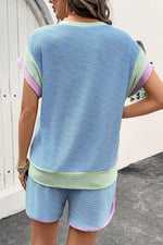 Contrast Round Neck Top and Shorts Set