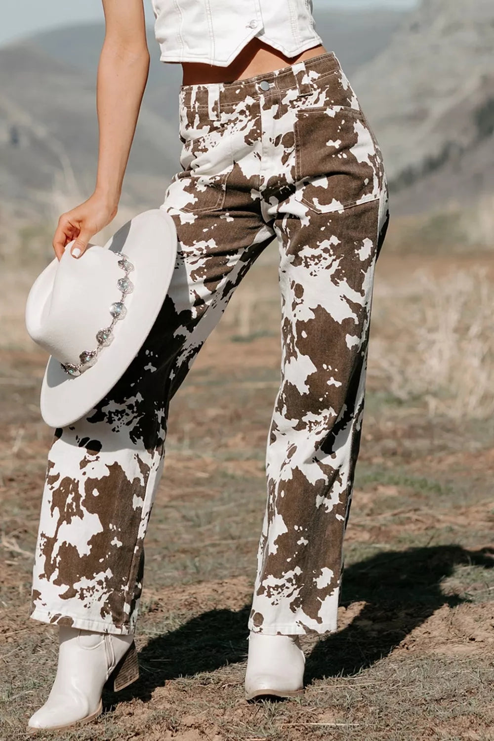 Abstract Pattern Regular Fit Full-Length Western Style Jeans