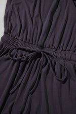 Knit Open Back Cap Sleeve Drawstring Romper - Ladyez