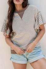 Contrast Striped Ruffle Short Sleeve Top