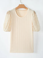 Polka Dot Mesh Puff Sleeve Textured Blouse