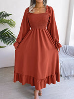 Smocked Square Neck Flounce Sleeve Dress - Ladyez