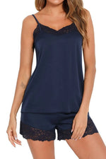 Lovelet Lace Detail Cami and Shorts Lounge Set - Ladyez