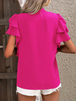 Ruffle Sleeve Notched Blouse - Ladyez