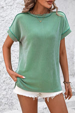 Mandy Striped Round Neck Short Sleeve T-Shirt - Ladyez