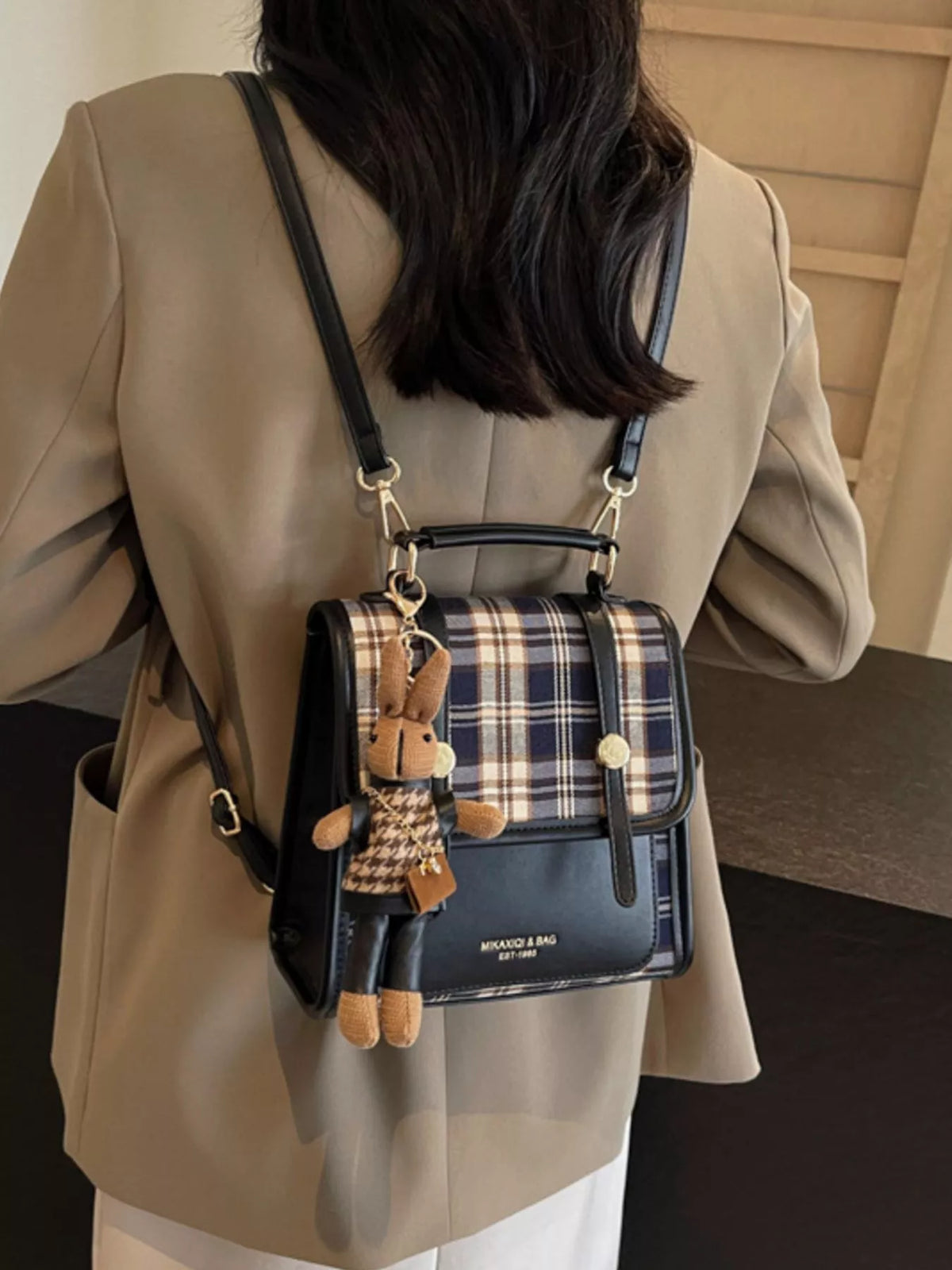 Plaid Pattern Flap Backpack Bag