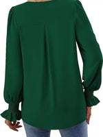 V-Neck Long Sleeve Ruffle Cuff Blouse