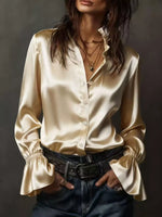 Button Up Flounce Sleeve Shirt