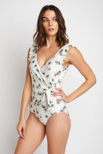 Marina West Swim Float On Ruffle Faux Wrap One-Piece in Daisy Cream - Ladyez