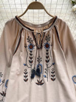Embroidered Tie Neck Blouse