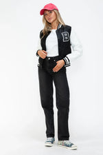 Love Me Now PU Leather Contrast Snap Down Bomber Jacket