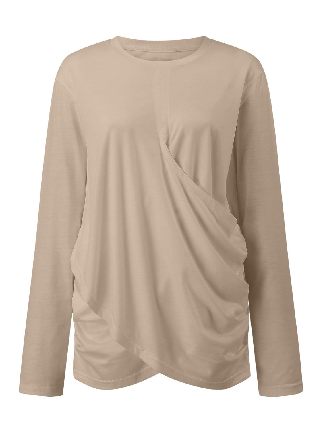 Ruched Round Neck Long Sleeve T-Shirt - Ladyez