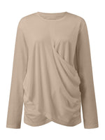 Ruched Round Neck Long Sleeve T-Shirt - Ladyez