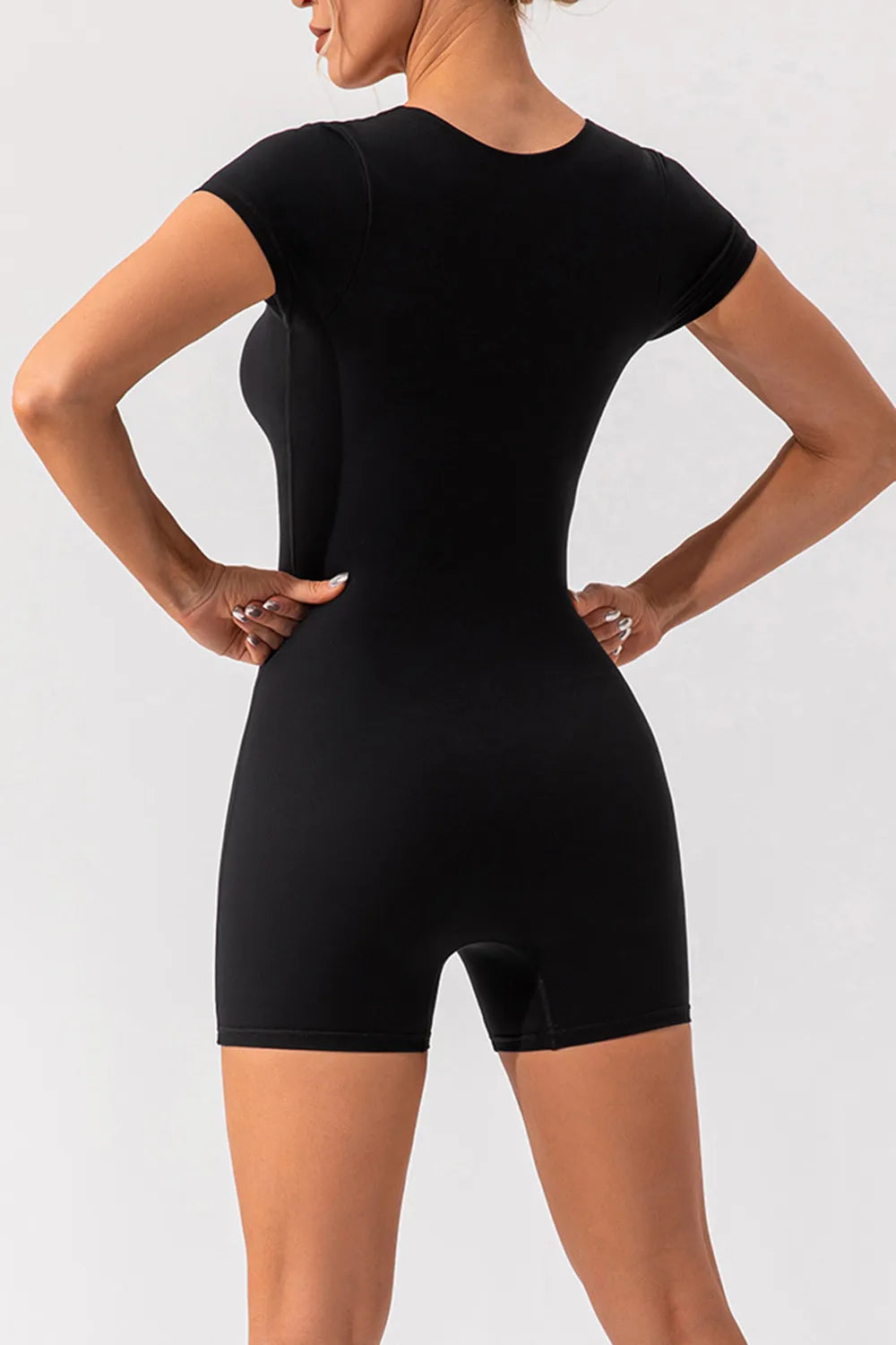 Square Neck Cap Sleeve Active Romper - Ladyez