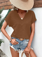 Textured Solid Color Short Sleeve Top