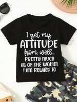 Children's Letter Graphic Tee and Camouflage Shorts Set