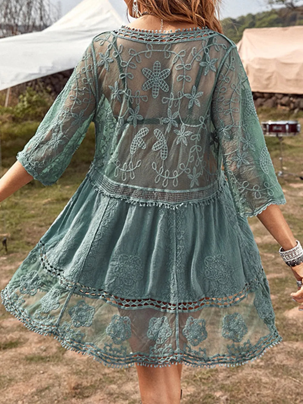 Lace Detail Plunge Cover-Up Dress - Ladyez