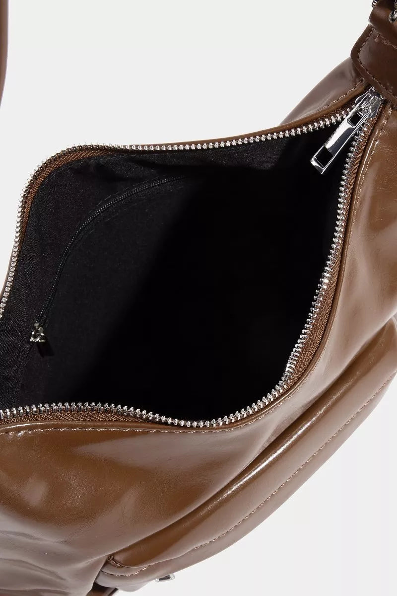 Fame Glossy Faux Leather Shoulder Bag