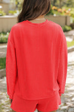 Sequin Heart Round Neck Long Sleeve Top and ShortsSet