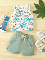 Children's Tropical Palm Print Tank Top & Shorts Set