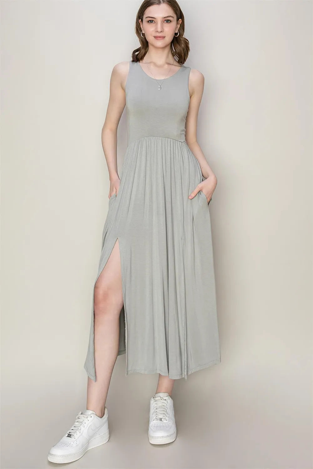 HYFVE Sleeveless Slit Midi Dress - Ladyez