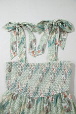 Smocked Printed Tie Shoulder Mini Cami Dress