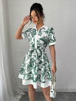 Printed Button Front Mini Dress