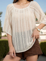 Openwork Round Neck Cover-Up - Ladyez