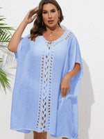 Crochet Trim V-Neck Beach Cover Up Dress - Ladyez