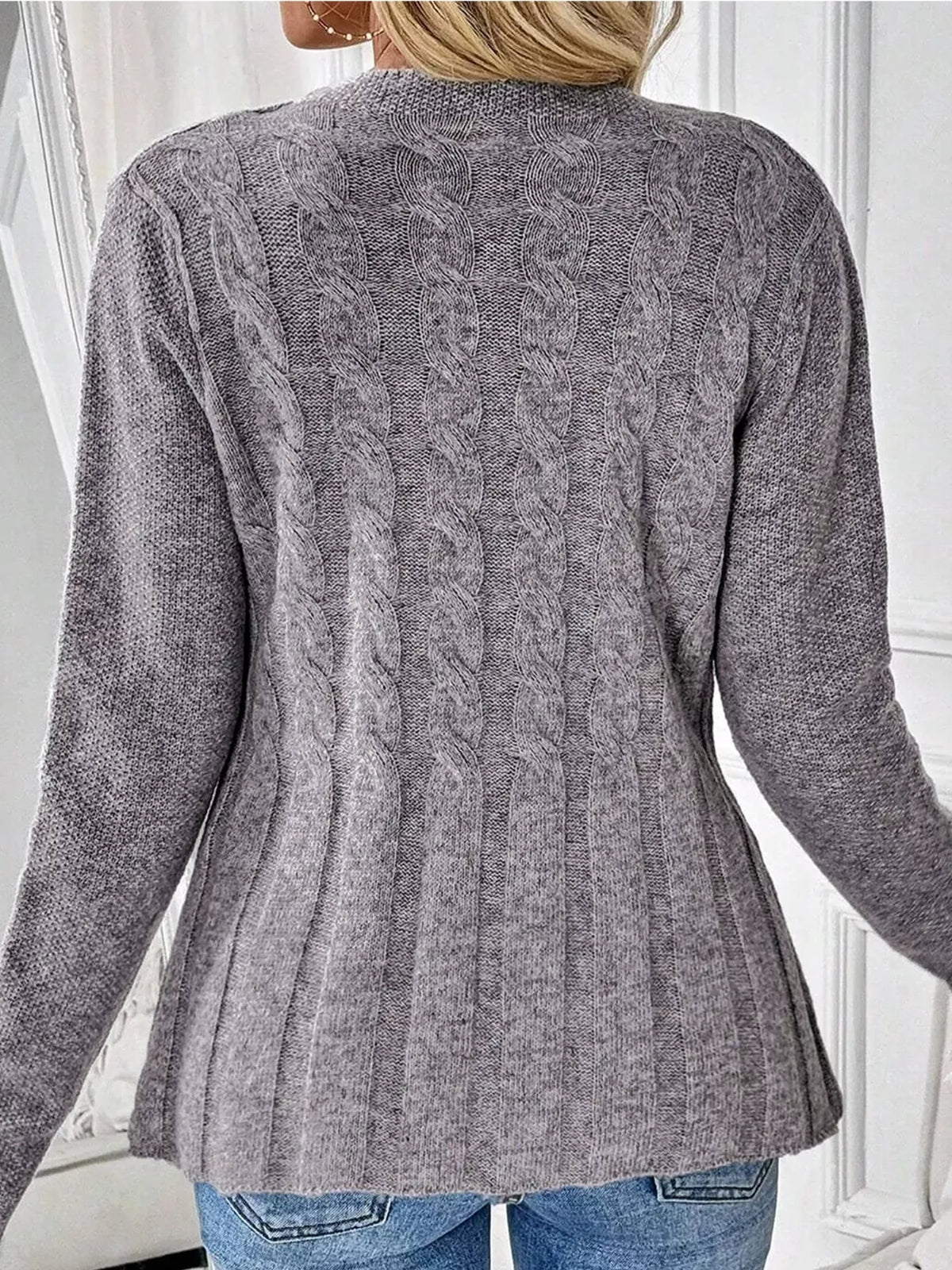 Cable-Knit Button-Down Cardigan