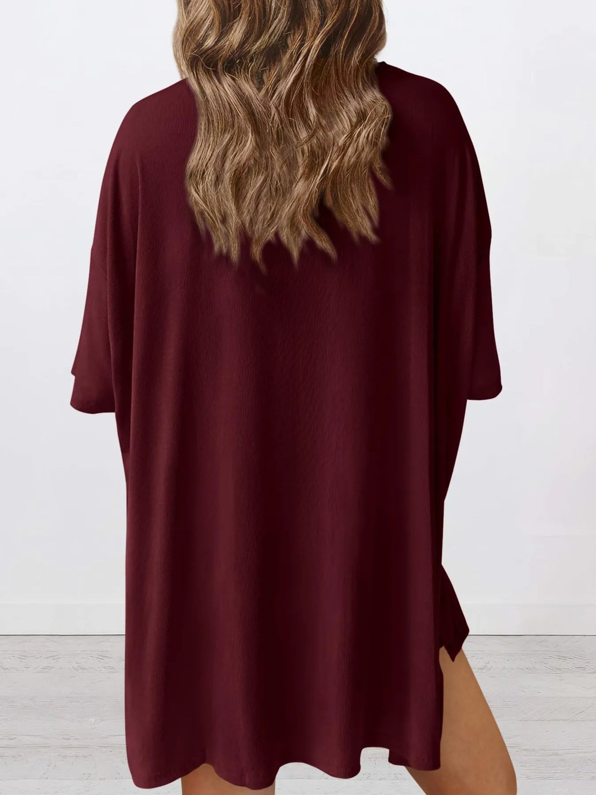 Full Size Oversized Slit Round Neck Top and Shorts Lounge Set Plus Size - Ladyez