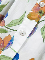Floral Print Ruffle V-Neck Pressed Pleats Binding Tape Cotton Blouse