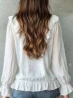 Ruffle V-Neck Long Sleeve Blouse