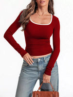Contrast Trim Long Sleeve Top