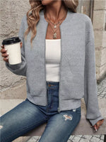 Textured Knit Zip-Up Bomber Jacket
