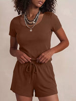 Solid Color Short Sleeve Tee and Shorts Set