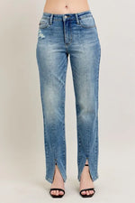 Judy Blue Full Size High Waist Vintage Wash Front Seam & Slit Straight Plus Size